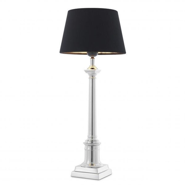 Lampe de table Eichholtz Cologne S, base chromée, abat-jour en velours noir, design classique