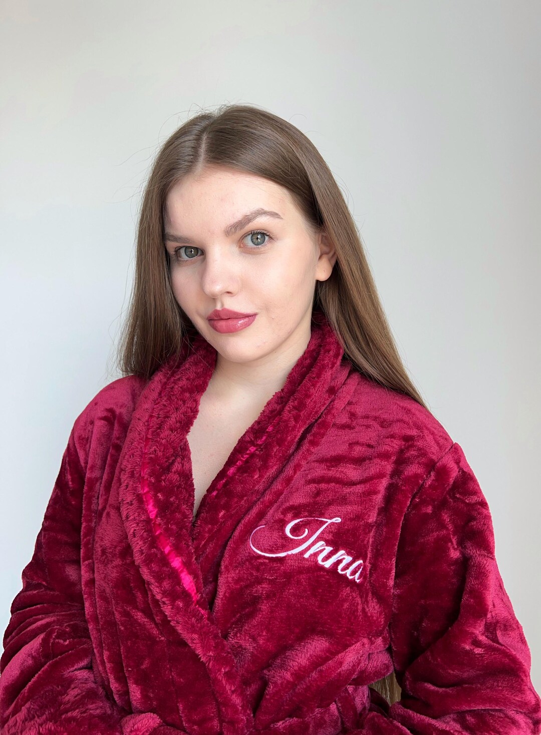 Personalized Plush Robe – Soft Fleece Red Bathrobe With Belt and ...