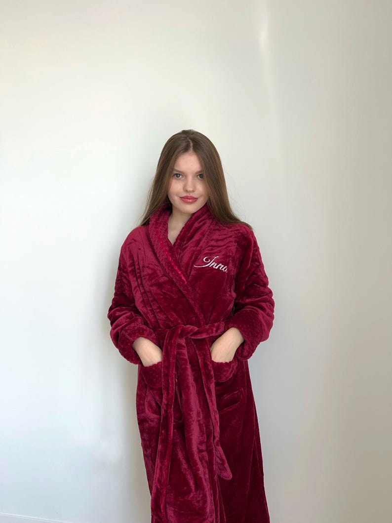 Personalized Plush Robe – Soft Fleece Red Bathrobe With Belt and ...
