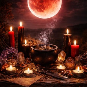Hechizo de Luna de Sangre Poderoso 10x Manifestación / Bendición Ritual / Luna Llena de Marzo / Ritual de Fuego / Hechizo de Luna de Sangre / Brujería Mágica Lunar