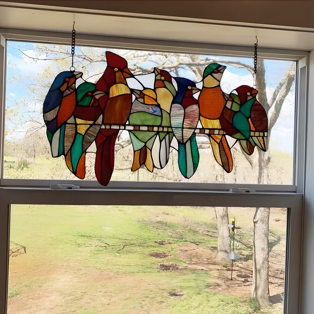 Stained Glass Window Panel Bird Stain Glass Window Panel Etsy