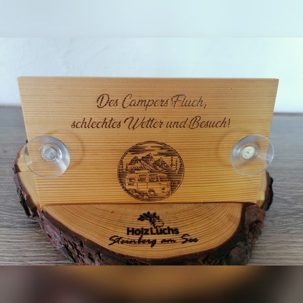 Camping Schild mit Spruch aus Altholz, mit Saugnapf für Campervan, Wohnwagen, Wohnmobil, Deko, Geschenk, Holzschild, Bulli