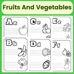 Printable Alphabet Coloring Pages, Fruits and Vegetables Coloring Sheets, Preschool Coloring Pages, Fruits & Vegetables A-Z Coloring Sheets
