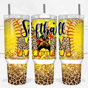 Softball Baseball Mom Cheetah Glitter 40 oz 2 piece Tumbler Sublimation Template Digital Download PNG Sports bats Softball tumbler wrap
