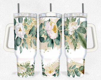 Floral 40oz quencher tumbler wrap PNG tumbler design sublimation design download 40 oz flowers