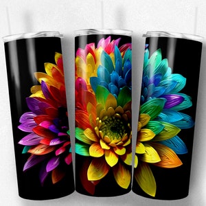 3D Colorful Rainbow Flowers 20 oz Skinny Tumbler Sublimation Design, Straight Tumbler Wrap, Instant Digital Download PNG