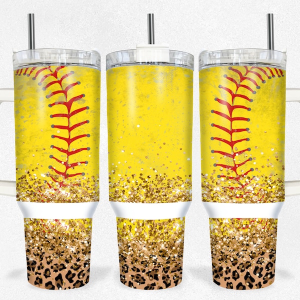 Softball Cheetah Glitter 40 oz 2 piece Tumbler Sublimation Template Digital Download PNG Sports bats Softball tumbler wrap