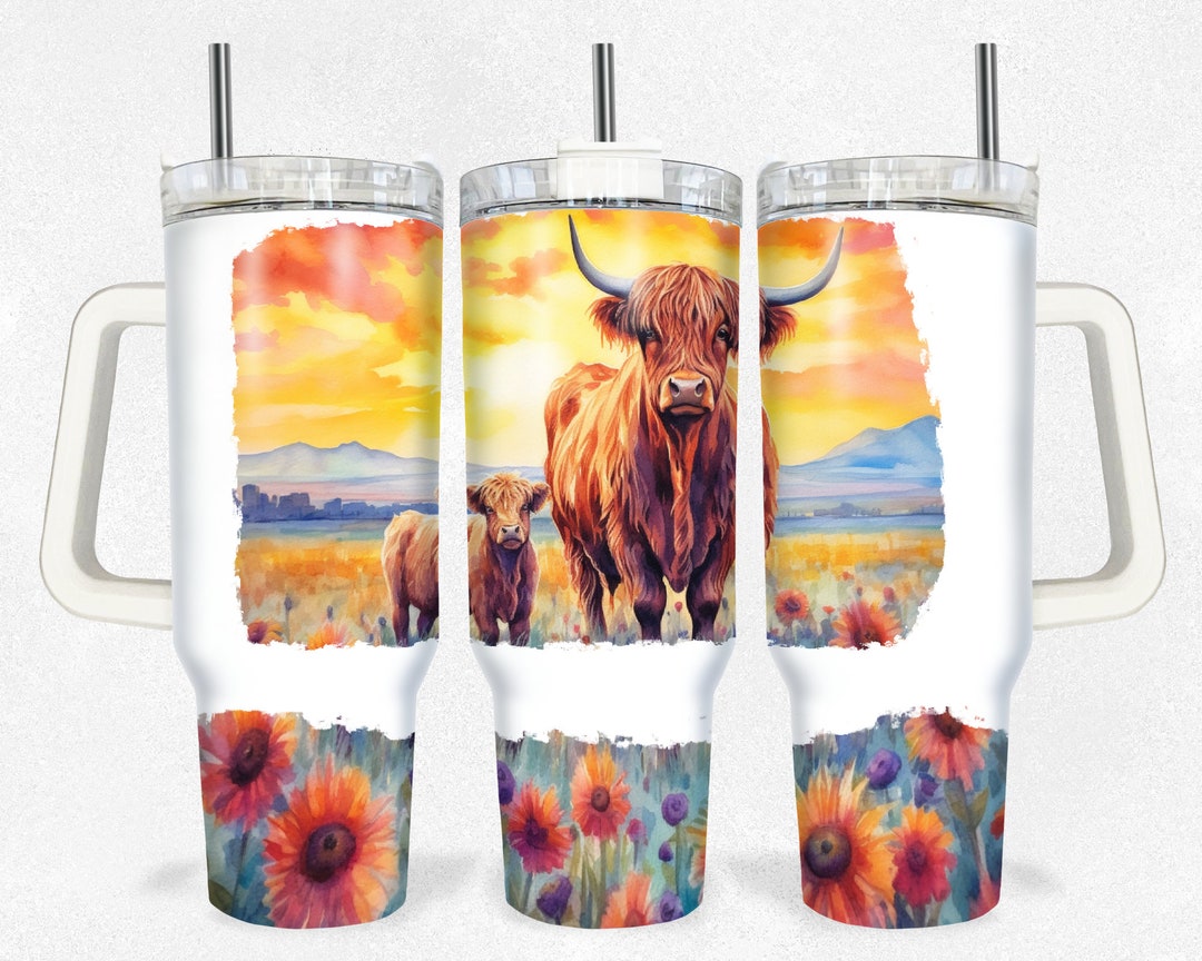 40oz Highland Cow Quencher Tumbler Wrap PNG Tumbler Design Sublimation ...
