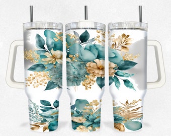Floral 40oz quencher tumbler wrap PNG tumbler design sublimation design download 40 oz flowers