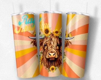 Highland Cow tumbler wrap  20 oz Skinny Tumbler Sublimation Design, Straight Tumbler Wrap, Instant Digital Download PNG ray of sunshine