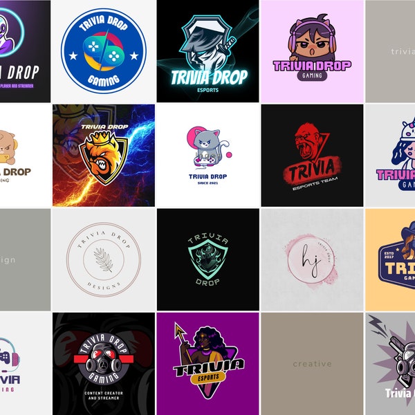 Trivia Drop-ontwerpen: aangepaste gaming-logo's