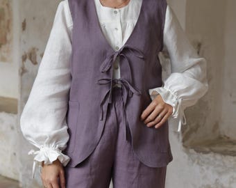 Chaleco de lino Charlotte, estilo retro vintage, ropa de lino sostenible