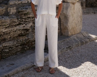 Linen pants POSITANO in white - relaxed fit summer ladies trousers