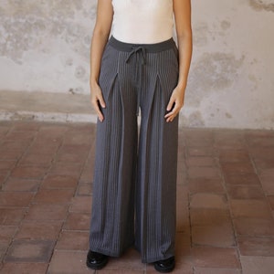 Merino Wool Trousers, knitted wide leg pants for fall winter capsule wardrobe, baggy fit with high elastic waist, palazzo pants for women