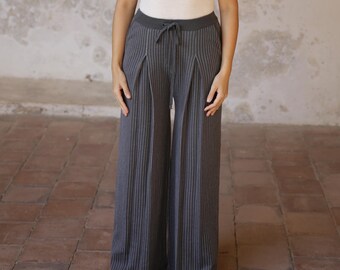 Merino Wool Trousers, knitted wide leg palazzo pants for women, fall winter clothing