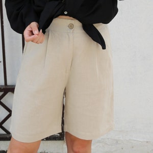 Bermudas de lino para mujer, shorts de color pastel para mujer, shorts de lino cómodos de verano, shorts de lino para mujer de talla grande, tallas grandes