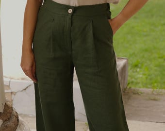 Linen Pants Women High Waist, Linen Trousers with Pockets, Loose Linen Pants, Summer Linen Pants Women, Straight Linen Pants