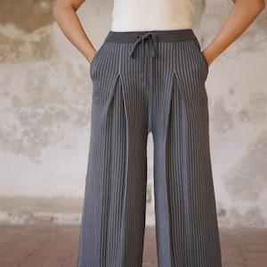 Merino Wool Pants – High Waist Wide Leg Knit Trousers – Wool Palazzo Pants – Vintage Style Baggy Pants –  Wool Pants – Warm Winter Trousers
