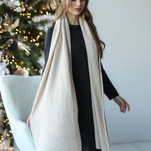 Cashmere & wool scarf, luxurious oversized knit shawl, neck warmer, beige knitted soft shawl, long shoulder wrap, warm scarf, gift for her image 4