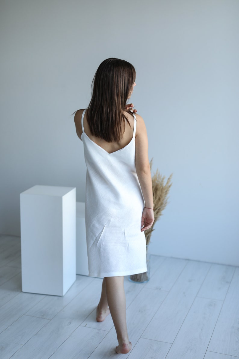 Sperlonga Linen Nightgown in White colour, handmade natural linen loose fit nightie slip dress in middle length, best nightdress for women image 5