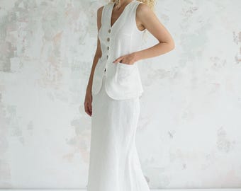Ensemble 2 pièces en lin pour femme Fiorella, ensemble gilet et jupe, veste de costume en lin personnalisée sur mesure, ensemble deux pièces en lin pour femme