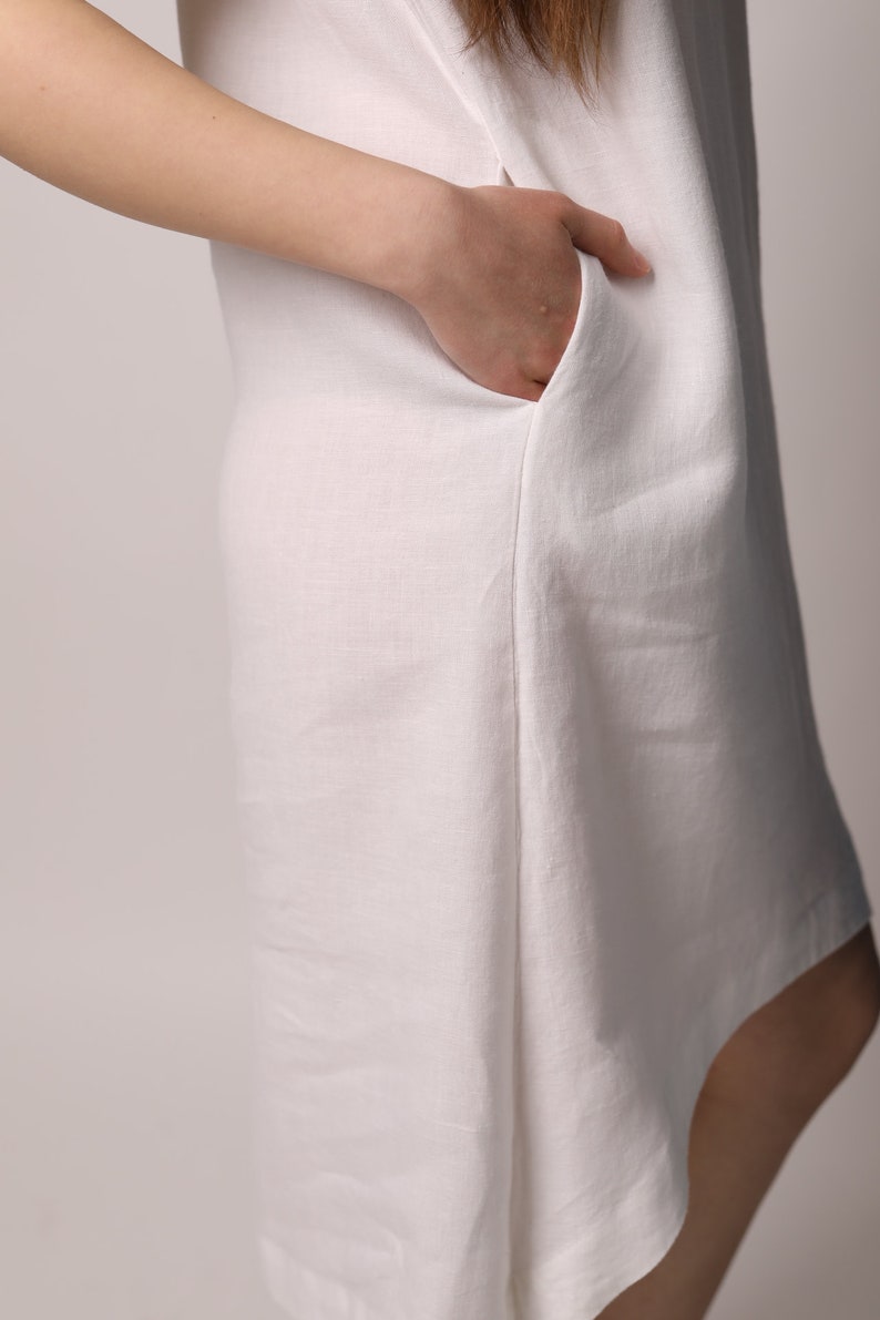Amalfitano White Linen Dress, midi linen clothing for women, sleeveless handmade sundress for ladies , women linen summer vacation outfit image 6