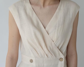 Linen Dress Women, Linen Wedding Dress, Bridal Shower Dress, Civil Wedding Dress, Sleeveless Linen Midi Dress