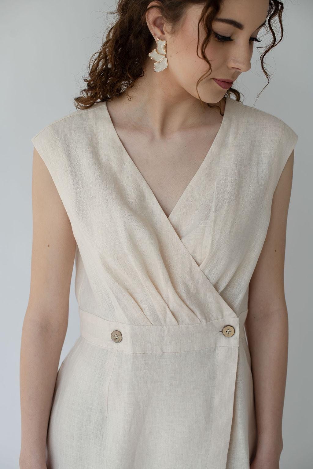 Cream Linen Wrap Dress: Sleeveless Midi Summer Dress - Etsy