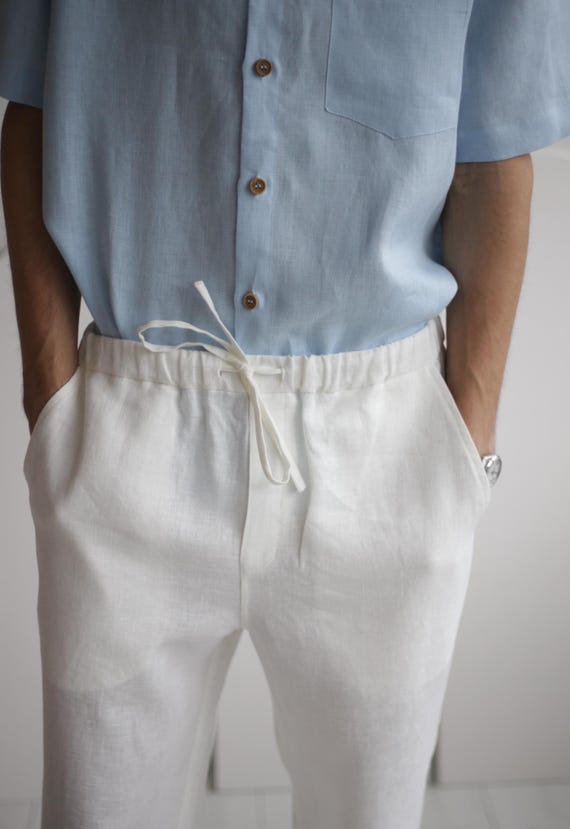 Men's White Linen Pants FLORIDA – Smart Casual Summer Linen Trousers men