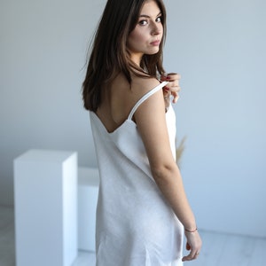 Sperlonga Linen Nightgown in White colour, handmade natural linen loose fit nightie slip dress in middle length, best nightdress for women image 6