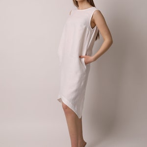 Amalfitano White Linen Dress, midi linen clothing for women, sleeveless handmade sundress for ladies , women linen summer vacation outfit image 3