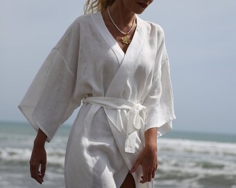 Original linen kimono Robe for women - bridal kimono