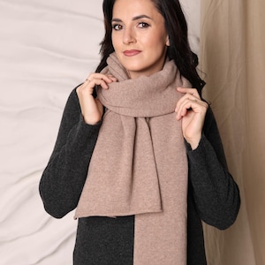 Maxi wool SCARF in taupe, knitted luxurious oversize shawl, chunky knit neck warmer, winter warm shoulder blanket, long scarf gift for her
