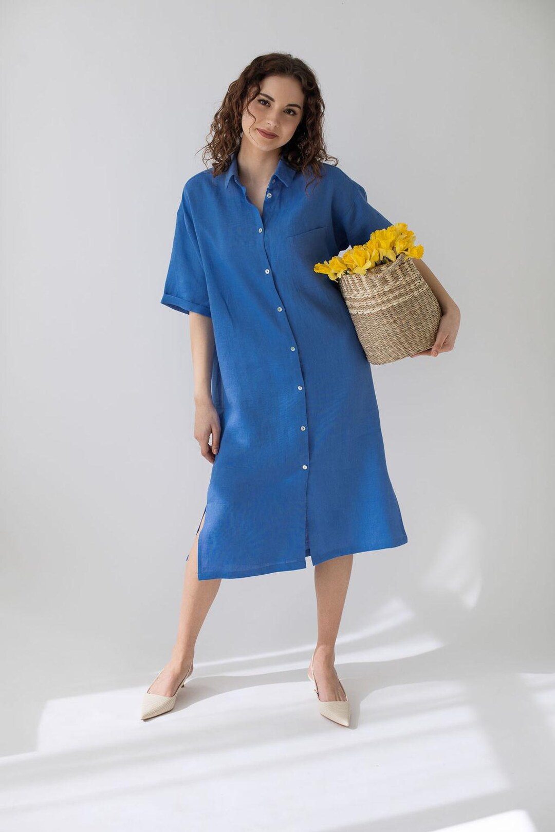 Linen Shirt Dress for Women – Oversized Midi Button Down Dress ...