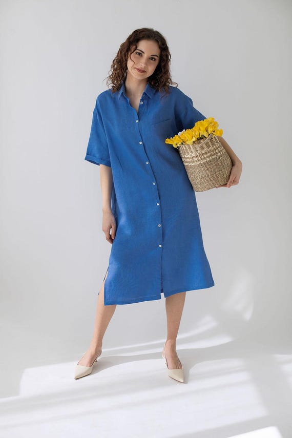 Linen Shirt Dress for Women  Oversized Midi Button Down Dress, Breathable  Summer Linen Dress, POSITANO - Etsy Australia