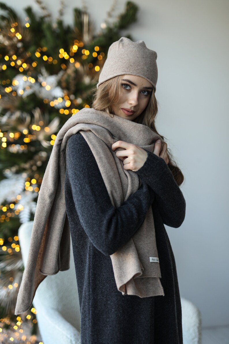 wool cashemre hat and scarf set warming winter attire.