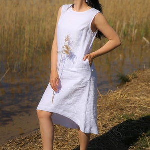 Amalfitano White Linen Dress, midi linen clothing for women, sleeveless handmade sundress for ladies , women linen summer vacation outfit image 8