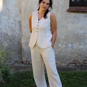 Ready to Ship Linen suit Cremona in cream in L and XL sizes,  pantsuit for women, vest and pants set for special occasion - prom, wedding