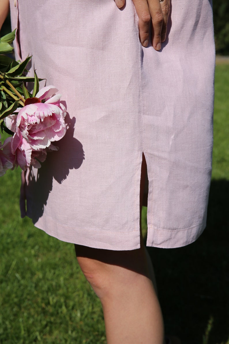 Linen COMO shirt dress midi - linen button up dress - loose linen casual work dress