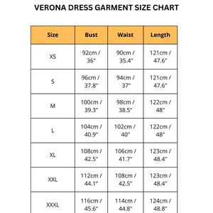 amber linen verona dress size chart