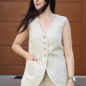 Linen Vest JAVA with pockets, Retro vintage vest for women, it can be layered on other sustainable linen clothing, must have gifts for her