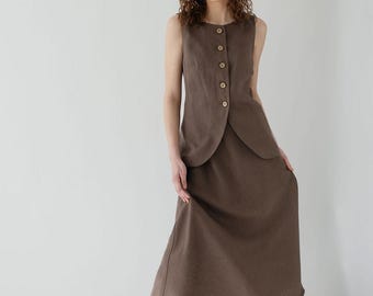 Tenue d'invité de mariage en lin, ensemble gilet et jupe en lin, ensemble deux pièces en lin femme, tenue de mariage d'été, ensemble de demoiselle d'honneur