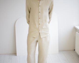 Men's Linen Suit outfit - shirt and pants matching set for man, formal linen suit for wedding, men's linen 2 peace outfit, custom colour