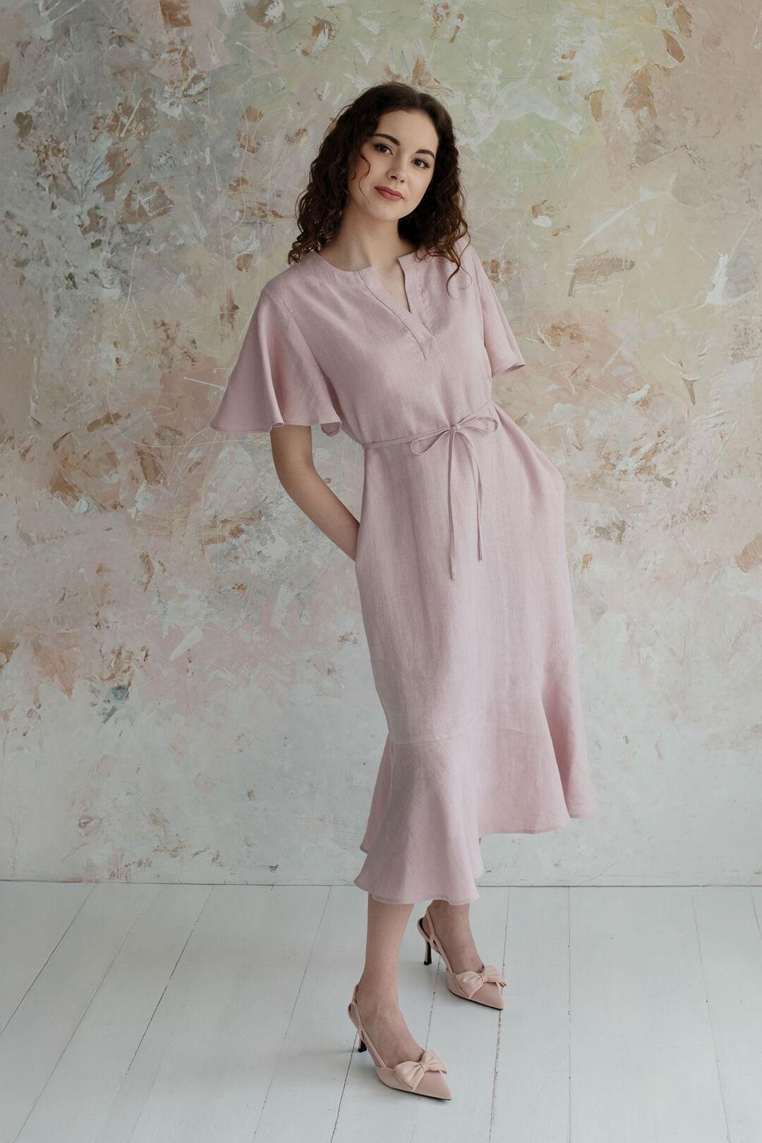 Linen Shift Dress Women, Linen Midi Dress, Wedding Guest Dress, Loose ...
