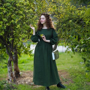 maxi green linen dress