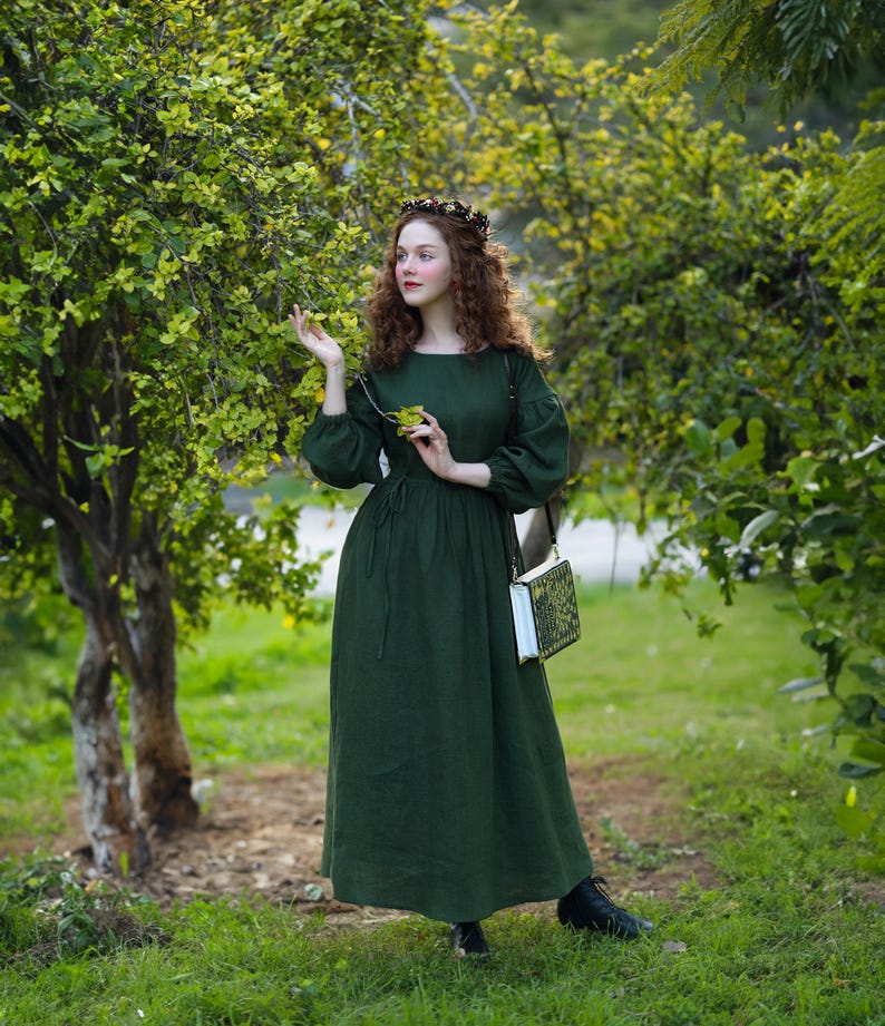 maxi green linen dress