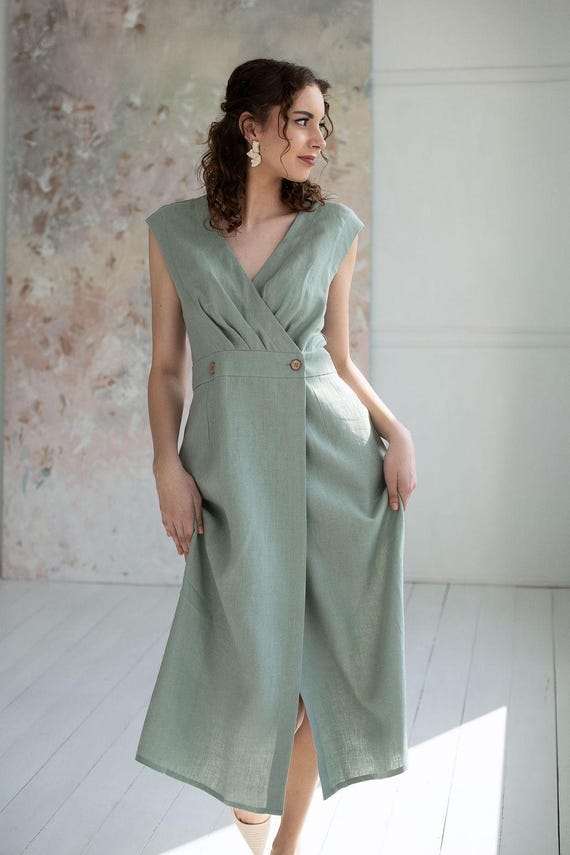 green petite wrap dress Forest Off The Shoulder Long Sleeves Draped Midi Dress – AX Paris main image 1