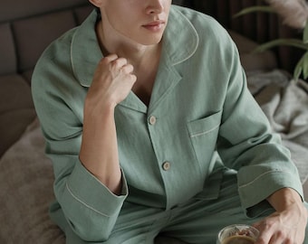 Men’s Linen Pajama Set, 100% Sleepwear, Sustainable Men Loungewear, Breathable Gift for Him, Nightwear
