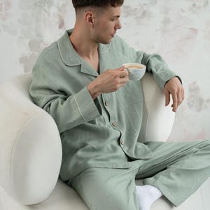 Linen pajama pants and shirt set for men Canada - organic linen bedding loungewear set, best men&#39;s linen sleepwear pajamas, gift for men