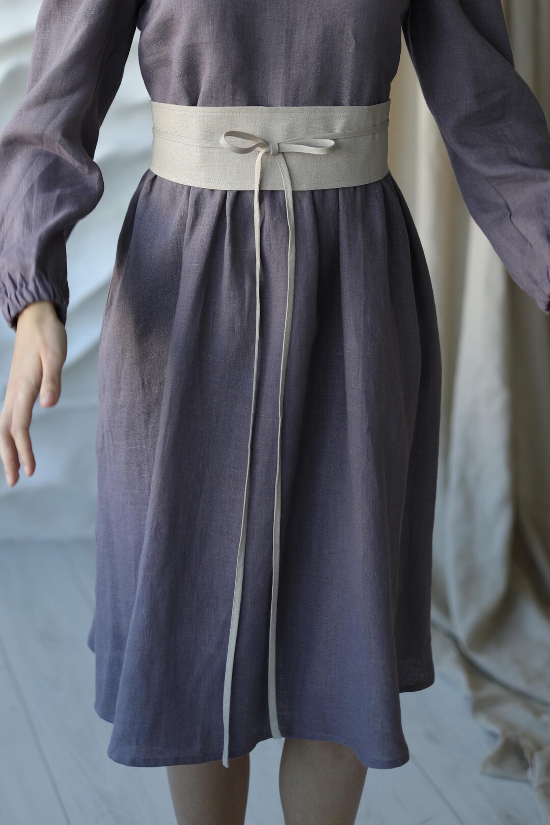 Linen Obi Belt: Japanese Kimono Wrap, Long Waist Tie - Etsy display picture 1